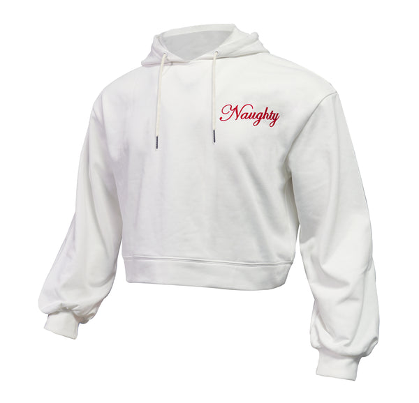 Naughty embroidered crop hoodie