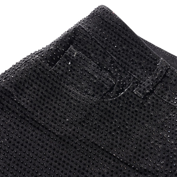 black rhinestone stretch denim MCE shorts - MCE Creations