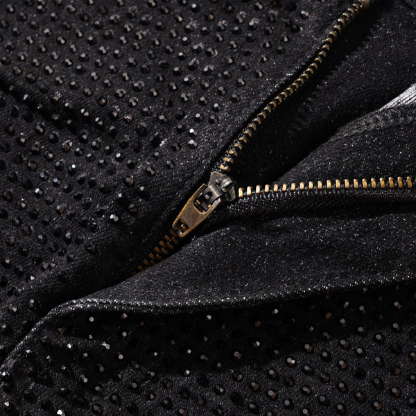 black rhinestone stretch denim MCE shorts - MCE Creations