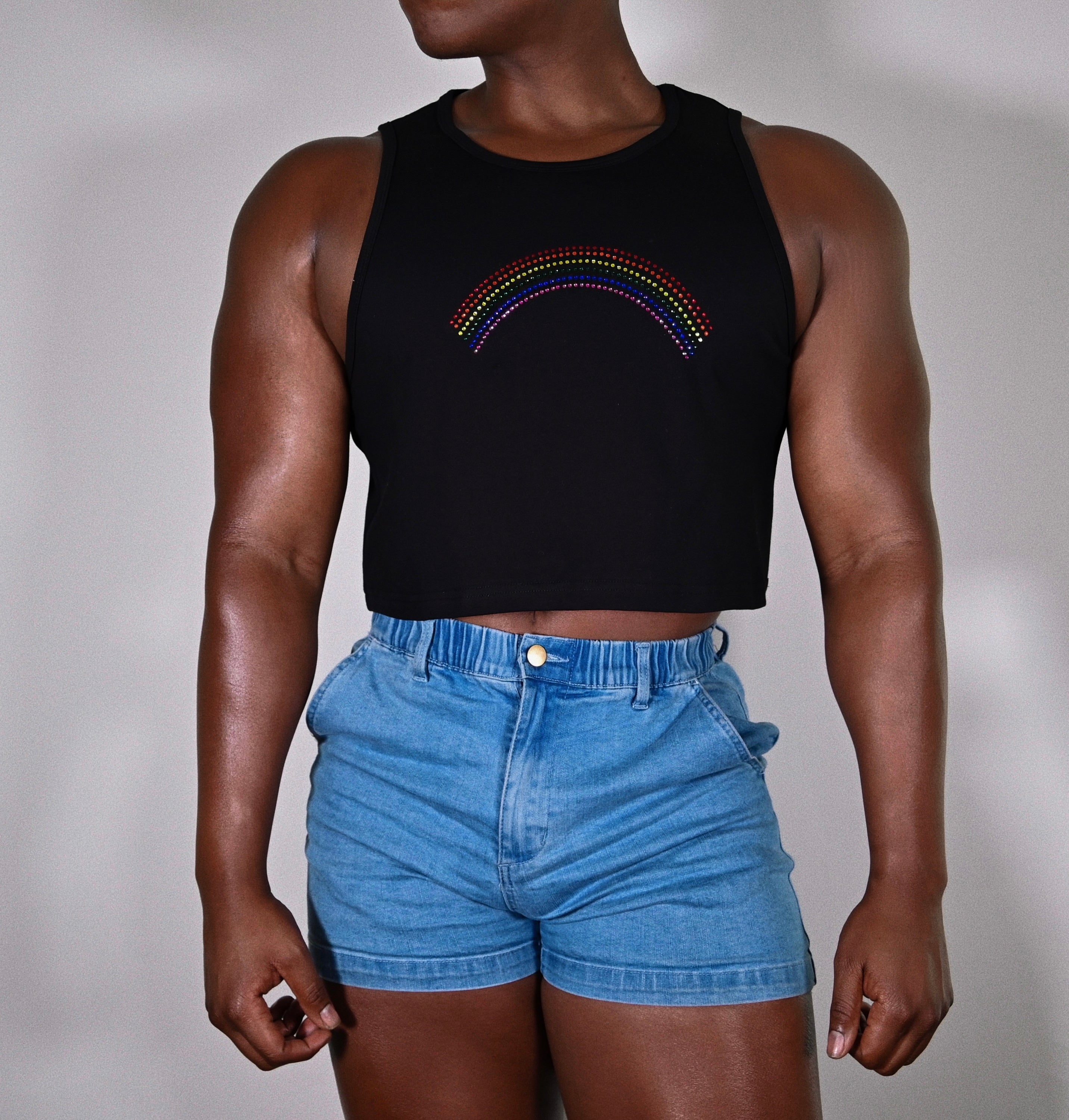 Rainbow rhinestone crop tank