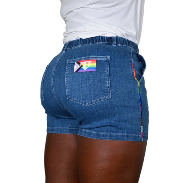 pride stretch denim MCE shorts