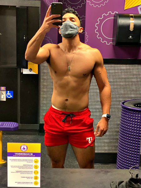 red MCE shorts