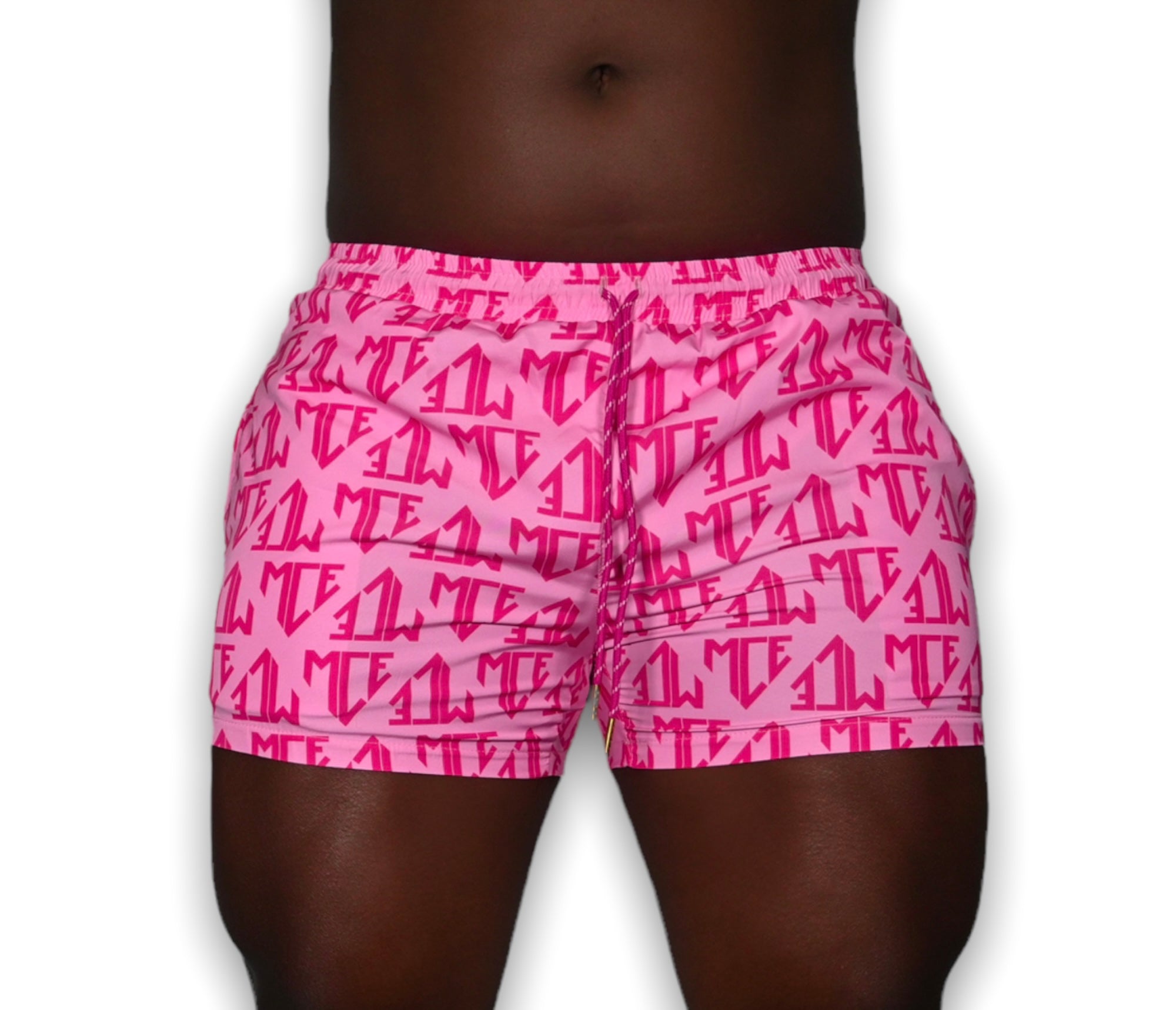 Pink monogram MCE swim trunks