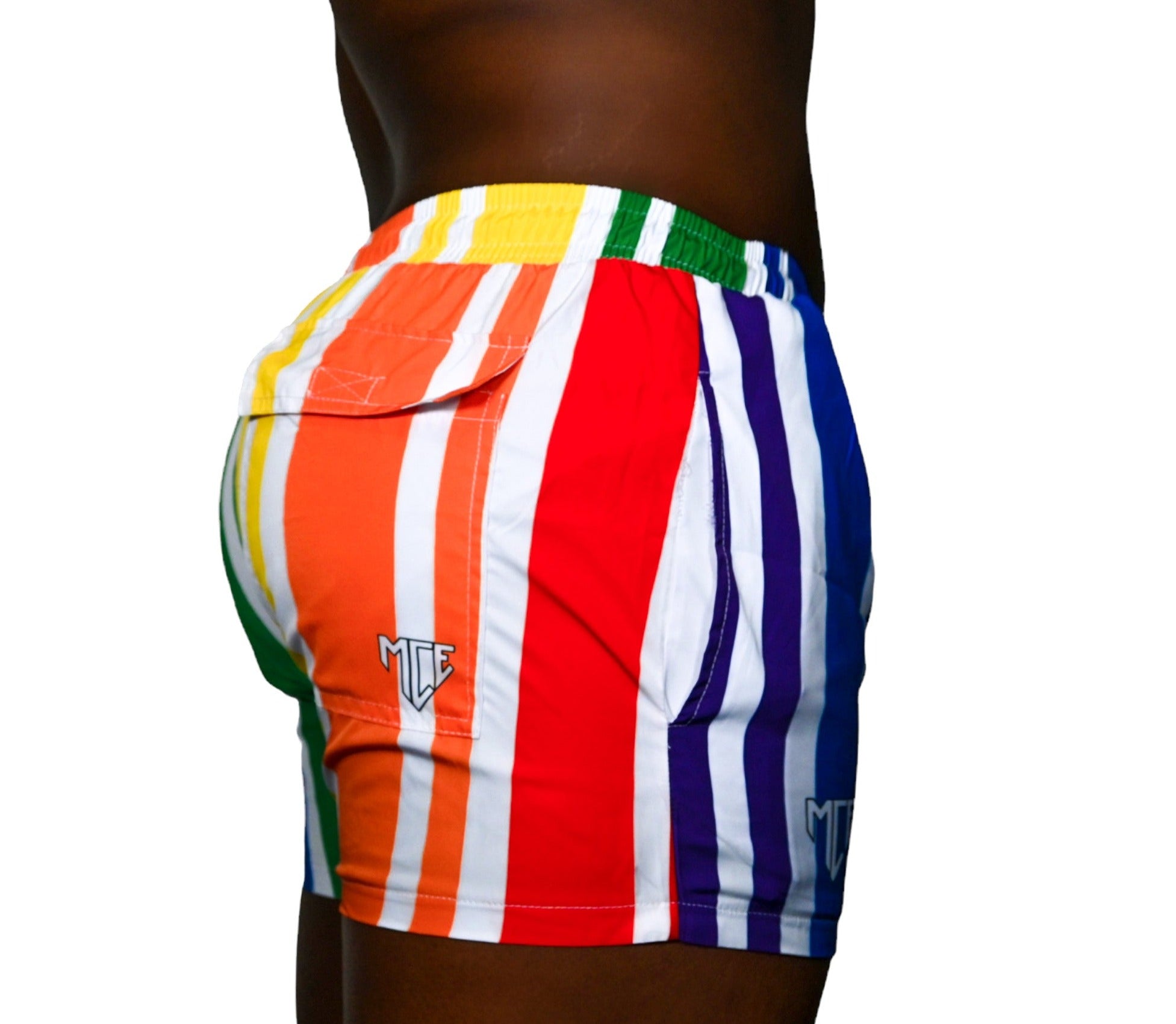 pride stripes MCE swim trunks