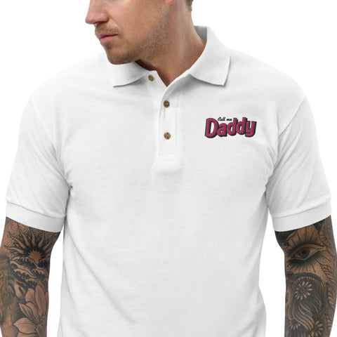 Call me Daddy pink Embroidered Polo Shirt